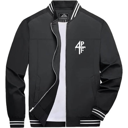 Men's 4PF Lightweight Zip-Up Bomber Jacket with Ribbed Collar and Cuffs - Versatile Casual Outerwear