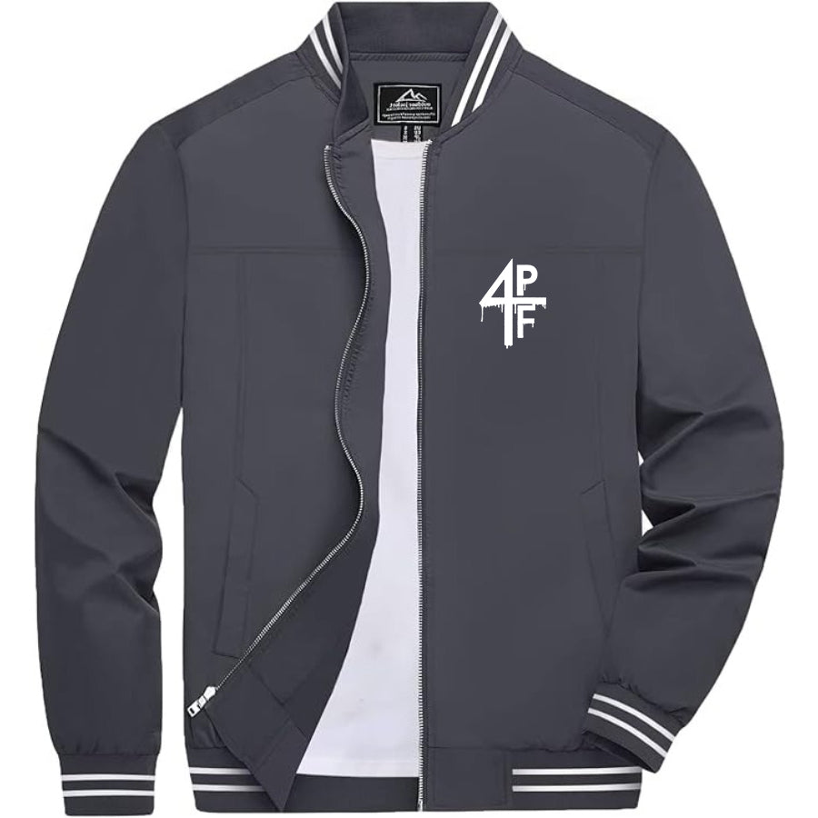 Men's 4PF Lightweight Zip-Up Bomber Jacket with Ribbed Collar and Cuffs - Versatile Casual Outerwear