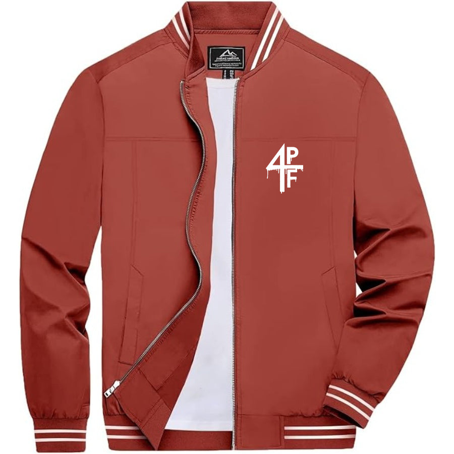 Men's 4PF Lightweight Zip-Up Bomber Jacket with Ribbed Collar and Cuffs - Versatile Casual Outerwear
