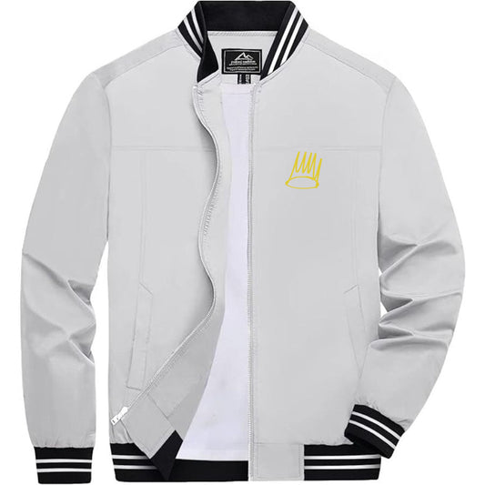 Men's J. Cole Crown Lightweight Zip-Up Bomber Jacket with Ribbed Collar and Cuffs - Versatile Casual Outerwear