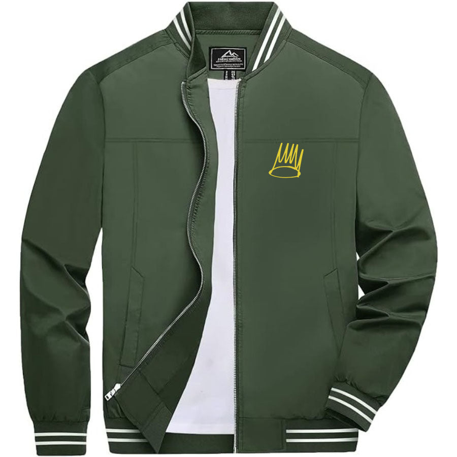 Men's J. Cole Crown Lightweight Zip-Up Bomber Jacket with Ribbed Collar and Cuffs - Versatile Casual Outerwear