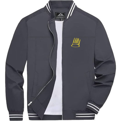 Men's J. Cole Crown Lightweight Zip-Up Bomber Jacket with Ribbed Collar and Cuffs - Versatile Casual Outerwear