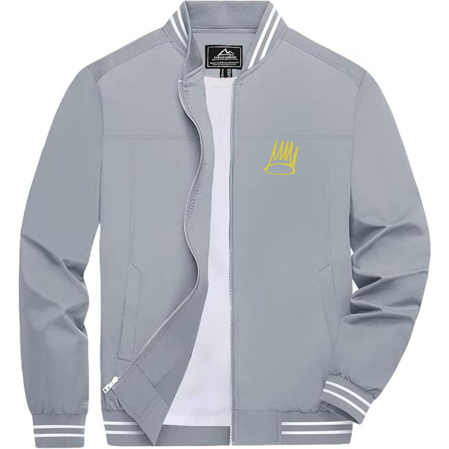 Men's J. Cole Crown Lightweight Zip-Up Bomber Jacket with Ribbed Collar and Cuffs - Versatile Casual Outerwear