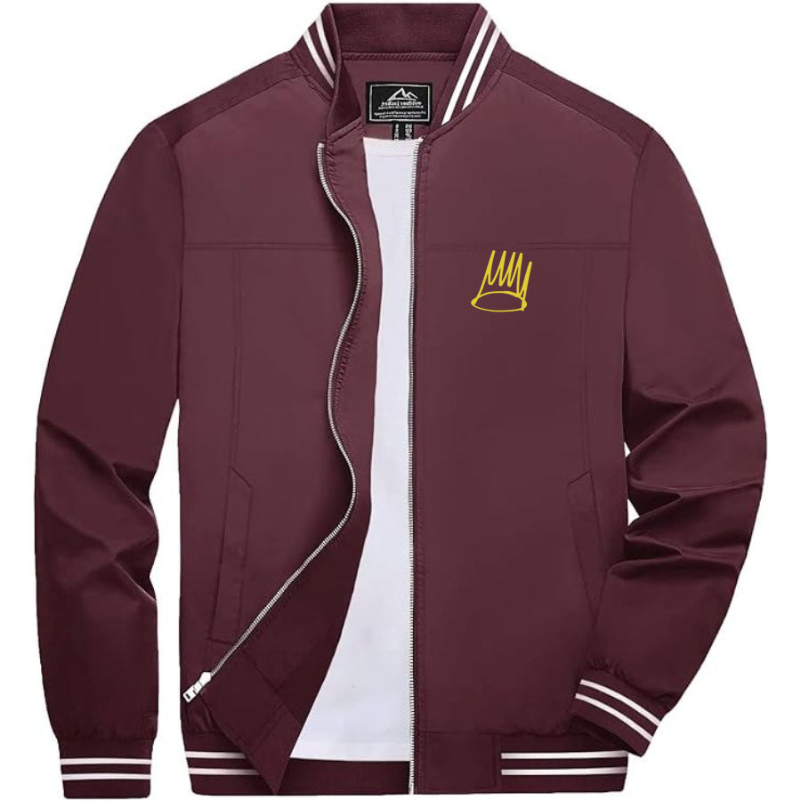 Men's J. Cole Crown Lightweight Zip-Up Bomber Jacket with Ribbed Collar and Cuffs - Versatile Casual Outerwear