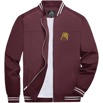 Men's J. Cole Crown Lightweight Zip-Up Bomber Jacket with Ribbed Collar and Cuffs - Versatile Casual Outerwear