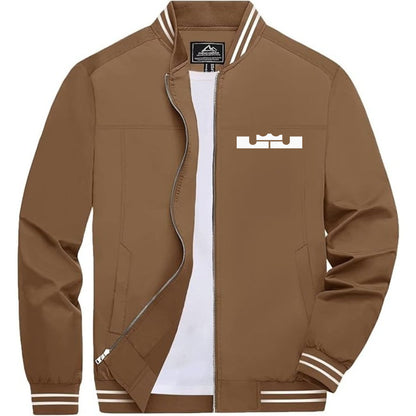 Men's Lebron James Lightweight Zip-Up Bomber Jacket with Ribbed Collar and Cuffs - Versatile Casual Outerwear