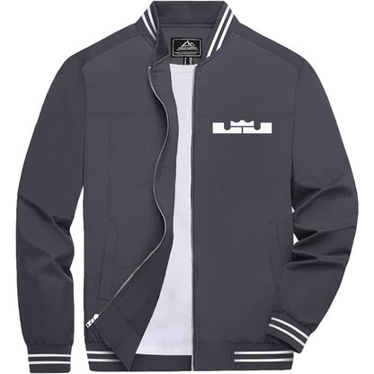 Men's Lebron James Lightweight Zip-Up Bomber Jacket with Ribbed Collar and Cuffs - Versatile Casual Outerwear