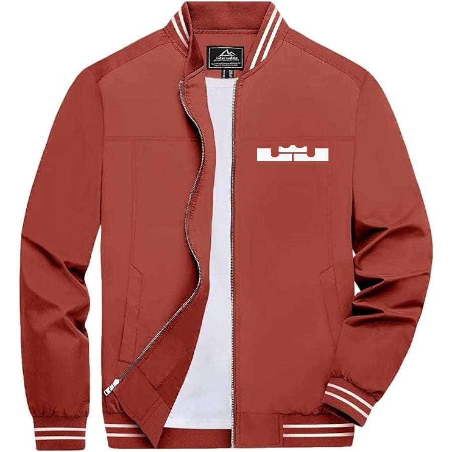 Men's Lebron James Lightweight Zip-Up Bomber Jacket with Ribbed Collar and Cuffs - Versatile Casual Outerwear