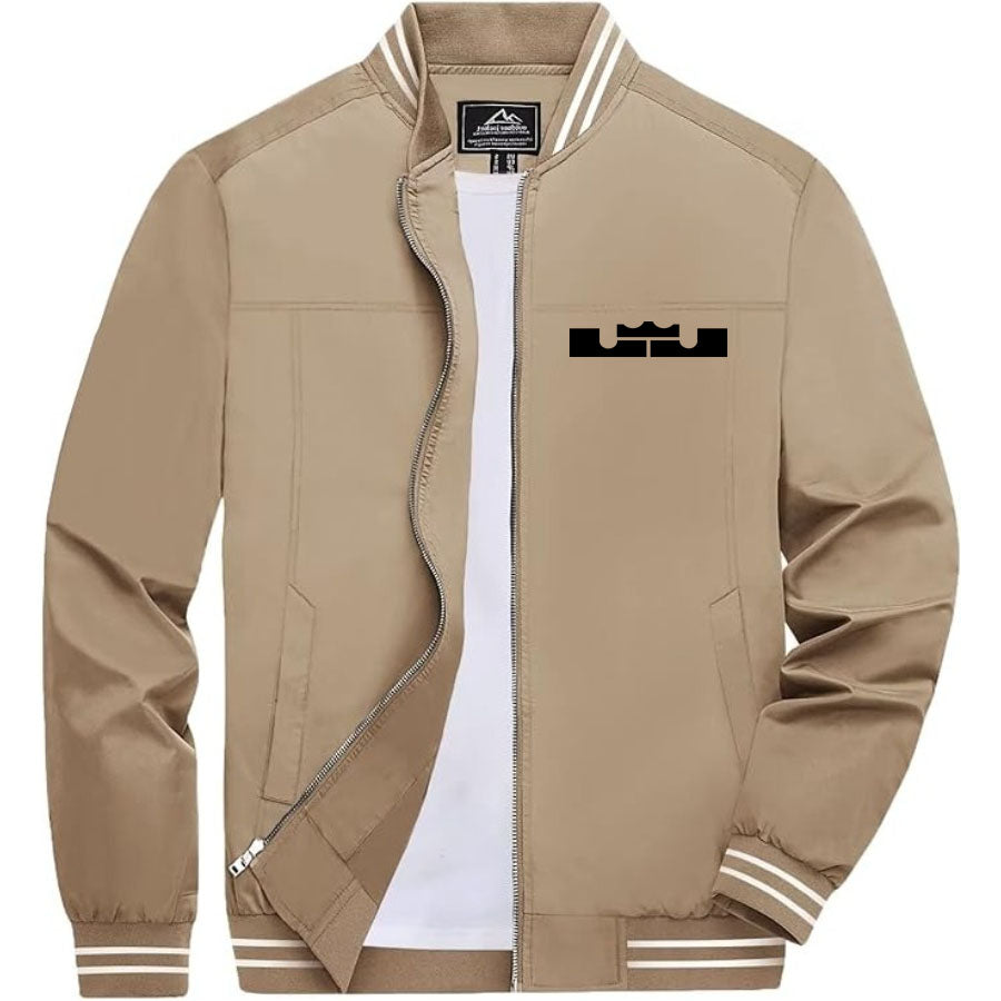 Men's Lebron James Lightweight Zip-Up Bomber Jacket with Ribbed Collar and Cuffs - Versatile Casual Outerwear