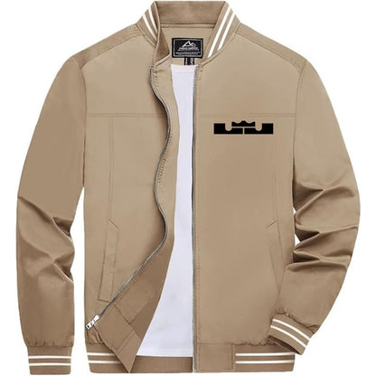Men's Lebron James Lightweight Zip-Up Bomber Jacket with Ribbed Collar and Cuffs - Versatile Casual Outerwear