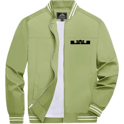 Men's Lebron James Lightweight Zip-Up Bomber Jacket with Ribbed Collar and Cuffs - Versatile Casual Outerwear