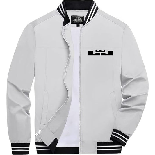 Men's Lebron James Lightweight Zip-Up Bomber Jacket with Ribbed Collar and Cuffs - Versatile Casual Outerwear