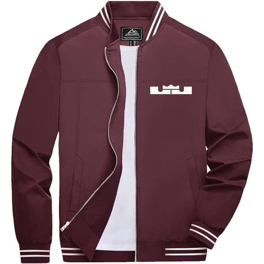 Men's Lebron James Lightweight Zip-Up Bomber Jacket with Ribbed Collar and Cuffs - Versatile Casual Outerwear