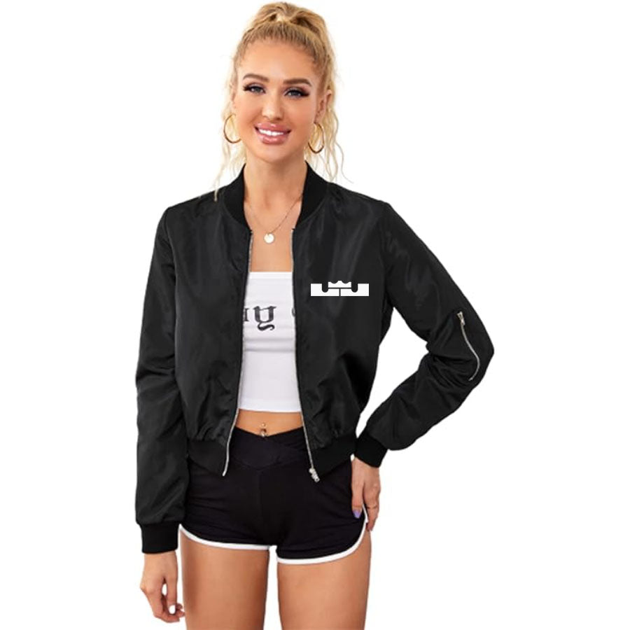 Women's Lebron James Lightweight Bomber Biker Jacket Zip up Windbreaker Crop Bomber Jacket Coat